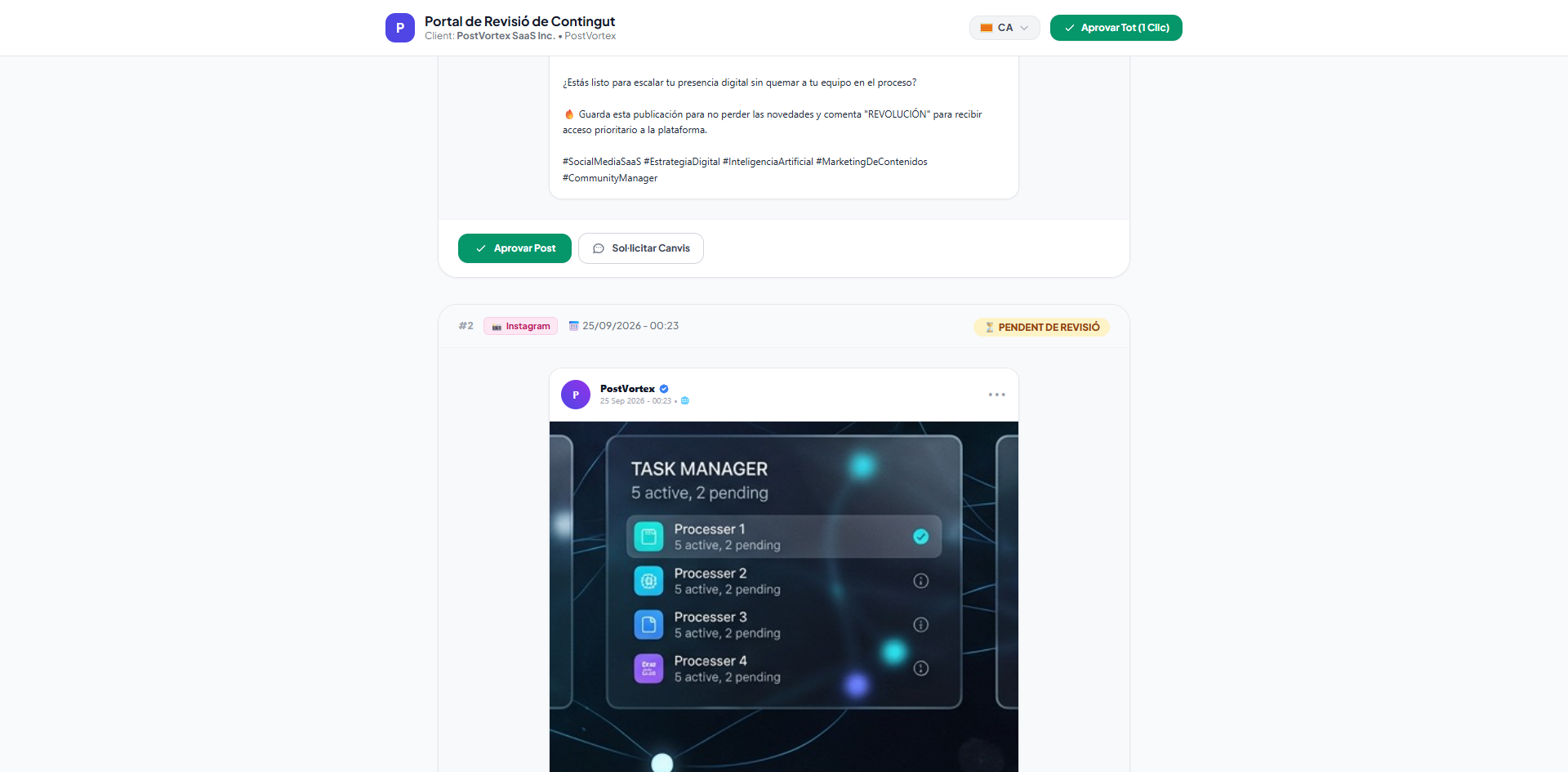 Vista del Cliente en Portal de Aprobación PostVortex