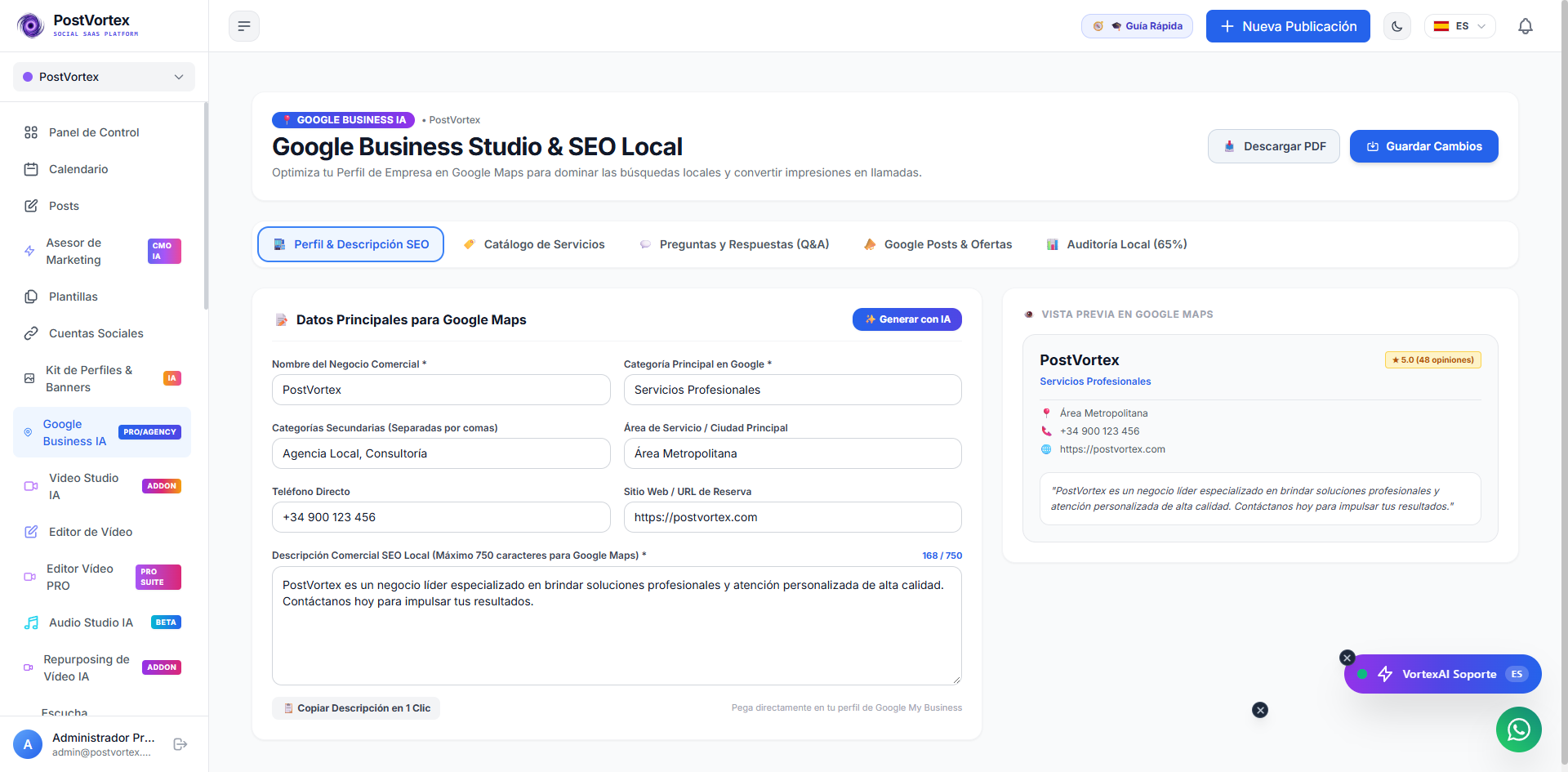 Google Business Studio IA PostVortex