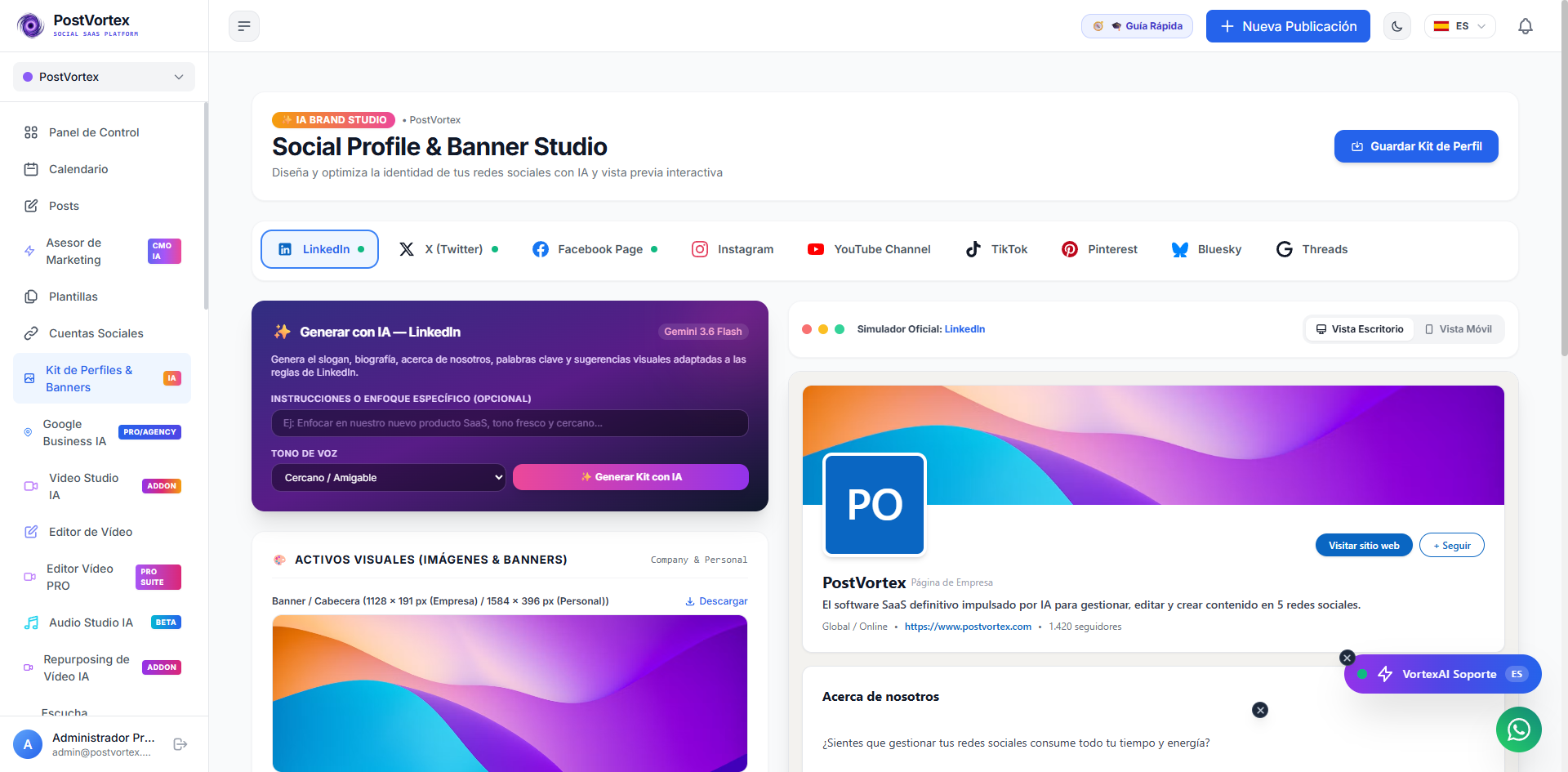 Kit de Perfiles y Banners IA PostVortex