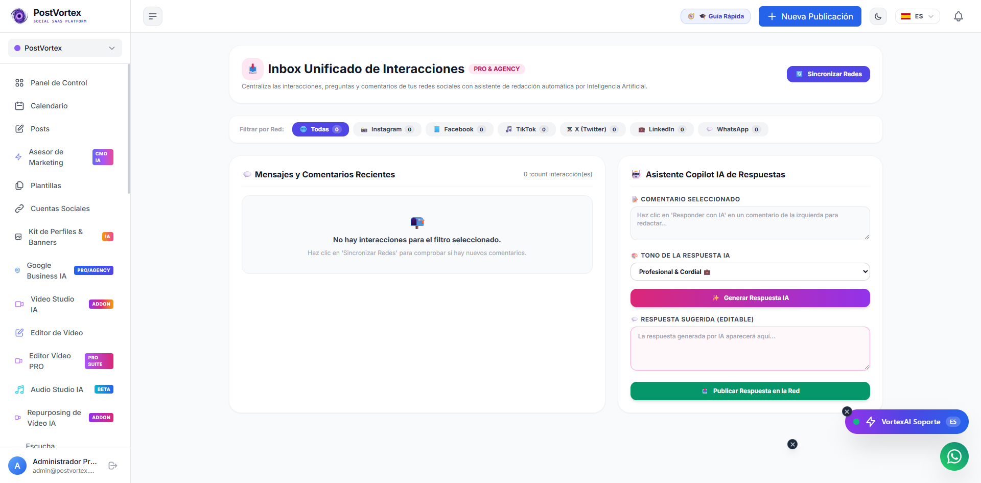 Inbox Social Unificado PostVortex