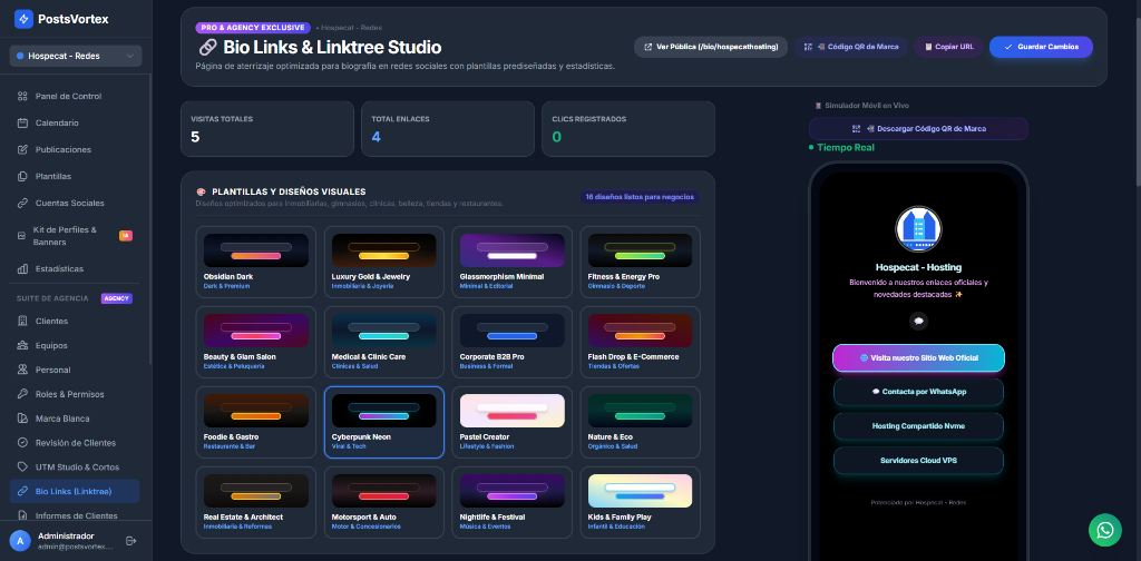 Bio Links & Linktree Studio (16 Plantillas + Efectos)